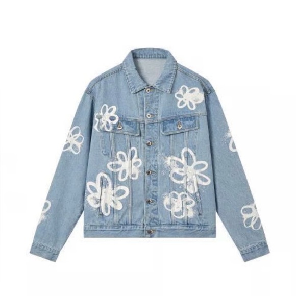 Moditec Hand-Painted Flowers Blue Denim Jacket - Picture 5 of 12